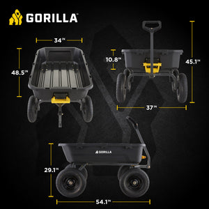 Gorilla Carts Heavy Duty 12 Cubic Foot Poly Yard Dump Garden Utility Cart, Black