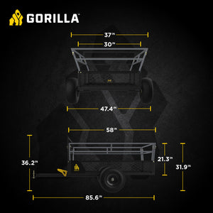 Gorilla 1400lb Steel ATV Trailer Garden Cart w/Removable Sides & 3-in-1 Tailgate