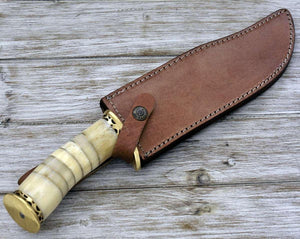 Glimmer - Damascus Bowie Knife with Bone Mosaic Handle - TRAPSKI