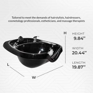 Chromium Professional Oval Shampoo Bowl and Fixture Set with Check Valve, Black