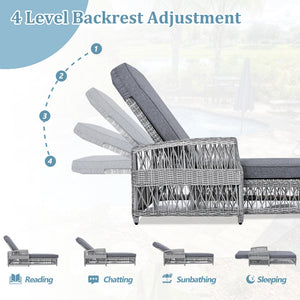 2 Pieces Long Reclining Outdoor Chaise Set with Removable Cushions – Resin Wicker