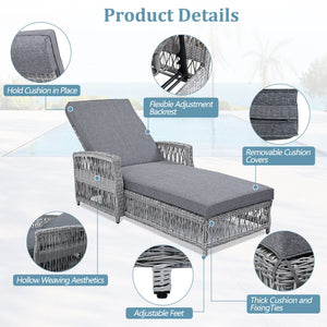 2 Pieces Long Reclining Outdoor Chaise Set with Removable Cushions – Resin Wicker