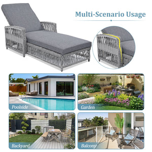 2 Pieces Long Reclining Outdoor Chaise Set with Removable Cushions – Resin Wicker