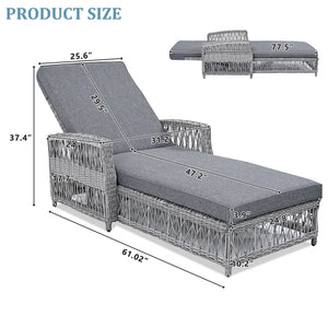 2 Pieces Long Reclining Outdoor Chaise Set with Removable Cushions – Resin Wicker
