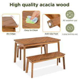 Acacia Wood 3-Piece Dining Set with Modern Grain - Natural Finish