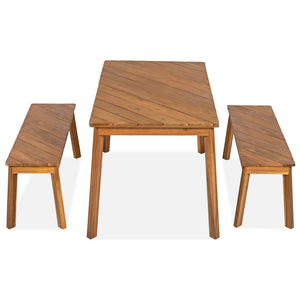 Acacia Wood 3-Piece Dining Set with Modern Grain - Natural Finish