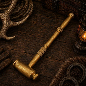 Goldenforge Damascus Steel Hammer – Handmade Desk Décor Collectible