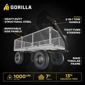 Gorilla Cart 1000 Pound Capacity Heavy Duty Steel Mesh Utility Wagon Cart, Gray
