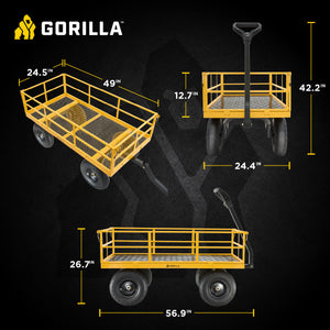 Gorilla Carts Steel Utility Cart, 7 Cu Ft Garden Wagon w/Removable Sides, Yellow