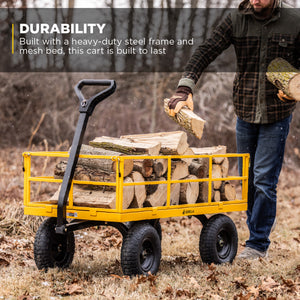 Gorilla Carts Steel Utility Cart, 7 Cu Ft Garden Wagon w/Removable Sides, Yellow