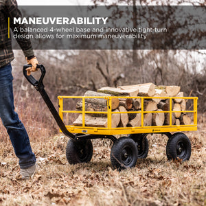 Gorilla Carts Steel Utility Cart, 7 Cu Ft Garden Wagon w/Removable Sides, Yellow