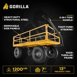 Gorilla Carts Steel Utility Cart, 7 Cu Ft Garden Wagon w/Removable Sides, Yellow