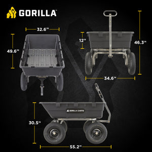 Gorilla Carts Heavy Duty Poly Yard Dump Cart Garden Wagon with 16 Inch Tires