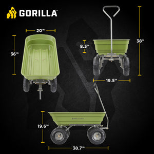 Gorilla Carts Heavy Duty Poly Yard Dump Cart, Lawn & Garden Wagon, 600 Lb, Green
