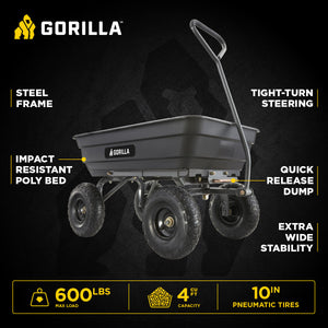 Gorilla Carts Poly Garden Dump Cart Camping Beach Wagon, 600 Pound Capacity