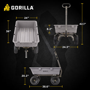 Gorilla Carts 800 Pound Capacity Heavy Duty Poly Yard Dump Utility Cart, Gray