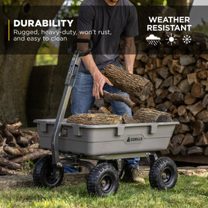 Gorilla Carts 800 Pound Capacity Heavy Duty Poly Yard Dump Utility Cart, Gray