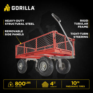 Gorilla Cart 800 Pound Capacity Heavy Duty Steel Mesh Utility Wagon Cart, Red
