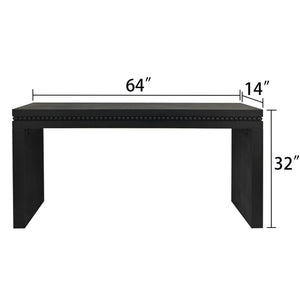 Modern Black Wood Console Table with Beaded Trim - 64in