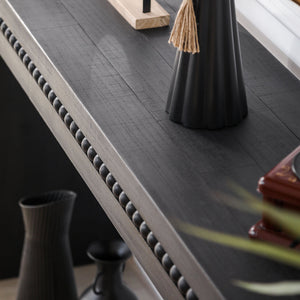 Modern Black Wood Console Table with Beaded Trim - 64in