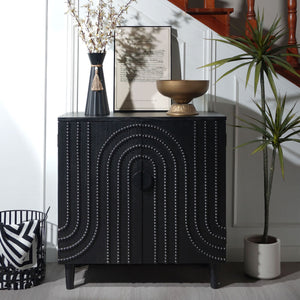 Modern Black Wood Storage Cabinet with Decorative Door - Black