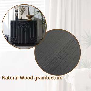 Modern Black Wood Storage Cabinet with Decorative Door - Black