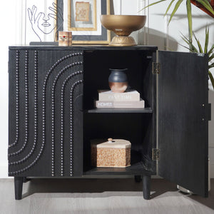 Modern Black Wood Storage Cabinet with Decorative Door - Black