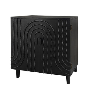 Modern Black Wood Storage Cabinet with Decorative Door - Black