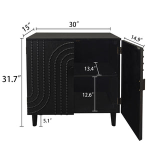 Modern Black Wood Storage Cabinet with Decorative Door - Black