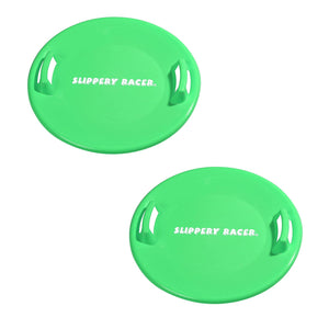 Slippery Racer Downhill Pro Adults & Kids Saucer Disc Snow Sled, Green (2 Pack)