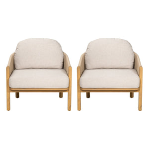 Grotta Outdoor Wood Club Chair Set of 2 with Woven Rope Detail - Gray or Beige