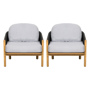 Grotta Outdoor Wood Club Chair Set of 2 with Woven Rope Detail - Gray or Beige