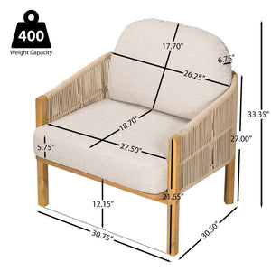 Grotta Outdoor Wood Club Chair Set of 2 with Woven Rope Detail - Gray or Beige