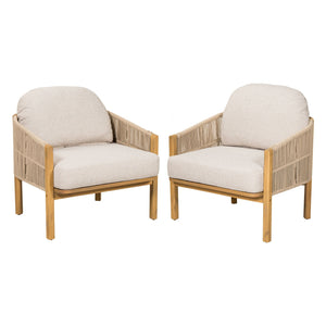Grotta Outdoor Wood Club Chair Set of 2 with Woven Rope Detail - Gray or Beige