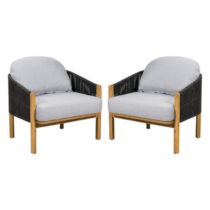 Grotta Outdoor Wood Club Chair Set of 2 with Woven Rope Detail - Gray or Beige