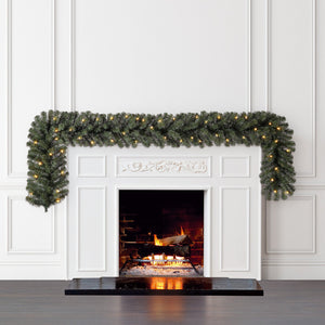 Home Heritage 9' Garland and 72" Wreath Prelit Holiday Greenery 3 Piece Set