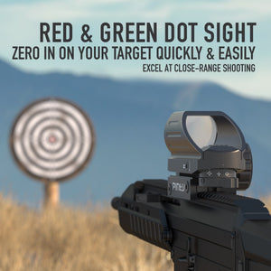 Red & Green Reflex Dot Sight, 4 Reticle Types, Strong Lens Frame