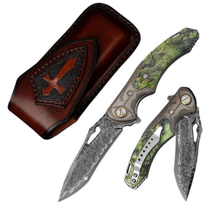 Hades Japanese VG10 Damascus Pocket Knife with Clip Stabilized Maple Burl Handle - TRAPSKI