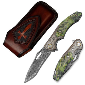 Hades Japanese VG10 Damascus Pocket Knife with Clip Stabilized Maple Burl Handle - TRAPSKI