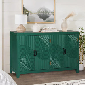 59in Green Accent Cabinet with 4 Doors - Mid Century Modern Buffet - Dark Green