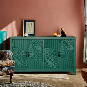 59in Green Accent Cabinet with 4 Doors - Mid Century Modern Buffet - Dark Green