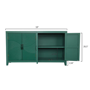 59in Green Accent Cabinet with 4 Doors - Mid Century Modern Buffet - Dark Green