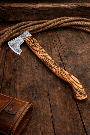 Hand Carved Viking Axe – High Carbon Steel Bearded Axe with Ash Wood Handle | Norse Battle Axe