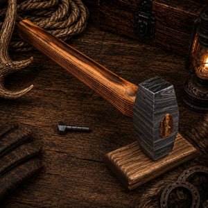 Ironcrest Damascus Rounding Hammer – Hand-Forged Ash Wood Handle