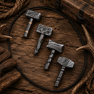 Mini Mjölnir Damascus Hammer Pendant – Handcrafted Norse Gift