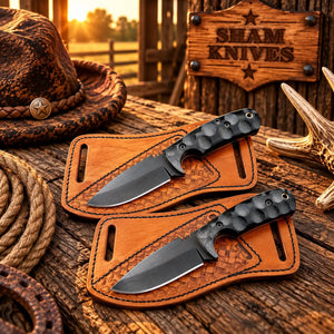 Handcrafted Ranch Knife – Powder Coated D2 Steel Blade Micarta Handle With Cross draw Pouch