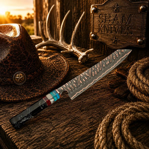 13″ Cu-Mai Copper Damascus Chef Knife – Octagonal Resin Handle