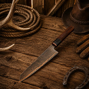 13.5″ Handmade Copper Damascus Gyuto Chef Knife – Rosewood Handle