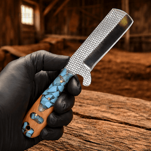 Handmade Cowboy Bull Cutter Knife – Rasp File Steel Blade with Turquoise & Wood Handle