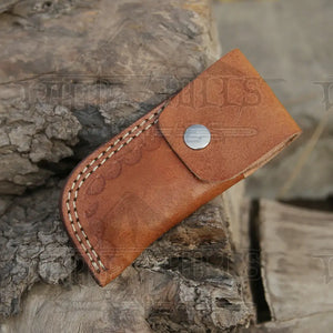 Handmade Damascus Pocket Knife - Folding Bull Cutter Knife - Wood Handle WH 5033